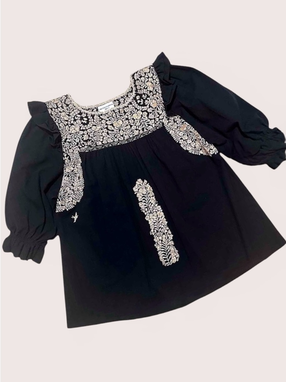 Mi Golondrina • Black Hand Embroidered Fernanda Top || XL